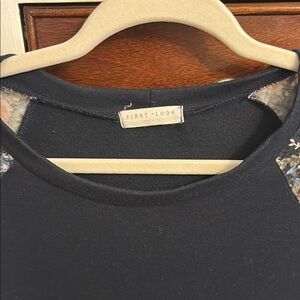 First Look Black Top with Floral Accents